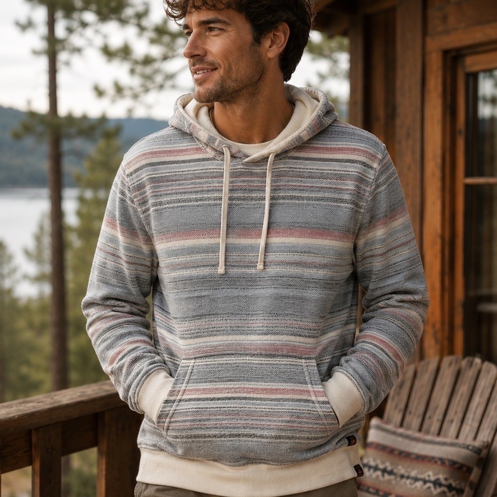 Faherty Byron Bay Hoodie Men XL Blue Striped Organic Cotton Pullover 12922